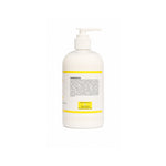 A white pump bottle of hand wash with a yellow accent band on the label, shown against a plain white background.