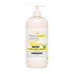A bottle of Happy Hair Moisture Silk Conditioner by Salon Candles, featuring a white pump dispenser and a white label with yellow and green accents, set against a plain white background.