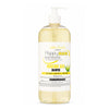 A bottle of Happy Hair Organics Moisture Silk Shampoo, featuring a clear plastic bottle filled with pale yellow liquid and topped with a white pump dispenser, set against a plain white background.