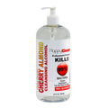 A 32 fl oz bottle of Happy Cleaner Cherry Almond Cleansing Alcohol, 70% strength, with a white pump dispenser and a white label featuring red and black text.
