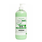A bottle of Salon Candles by Happi HAIR Therapeutic Conditioner with a white pump dispenser and a light green liquid inside, shown on a plain white background.