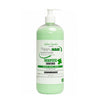 A bottle of Salon Candles by Happi HAIR Therapeutic Conditioner with a white pump dispenser and a light green liquid inside, shown on a plain white background.