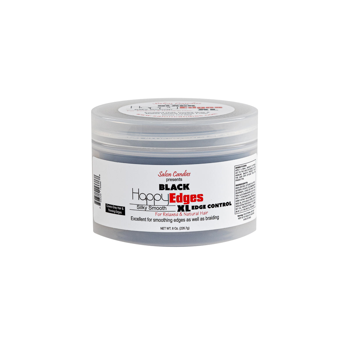 A small round plastic jar of Salon Candies, shown against a plain white background. The jar has a clear lid and a black label with white and red text.
