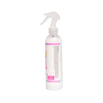 A white plastic spray bottle with a clear trigger sprayer and a white label featuring pink and light blue accents, shown against a plain white background.