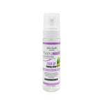 A bottle of  Salon Candies Happy Hair Foam Up Foaming Lotion with a white pump dispenser and a white label featuring purple text and accents, set against a plain white background.