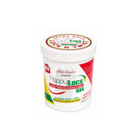 A white plastic jar of Happy Locs Extra Hold Lock & Twist Gel, featuring a white lid with a red and green circular label, and a white body with red, green, and blue branding graphics.